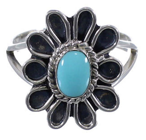 Southwest Sterling Silver Turquoise Flower Ring Size 7-1/2 VX37350